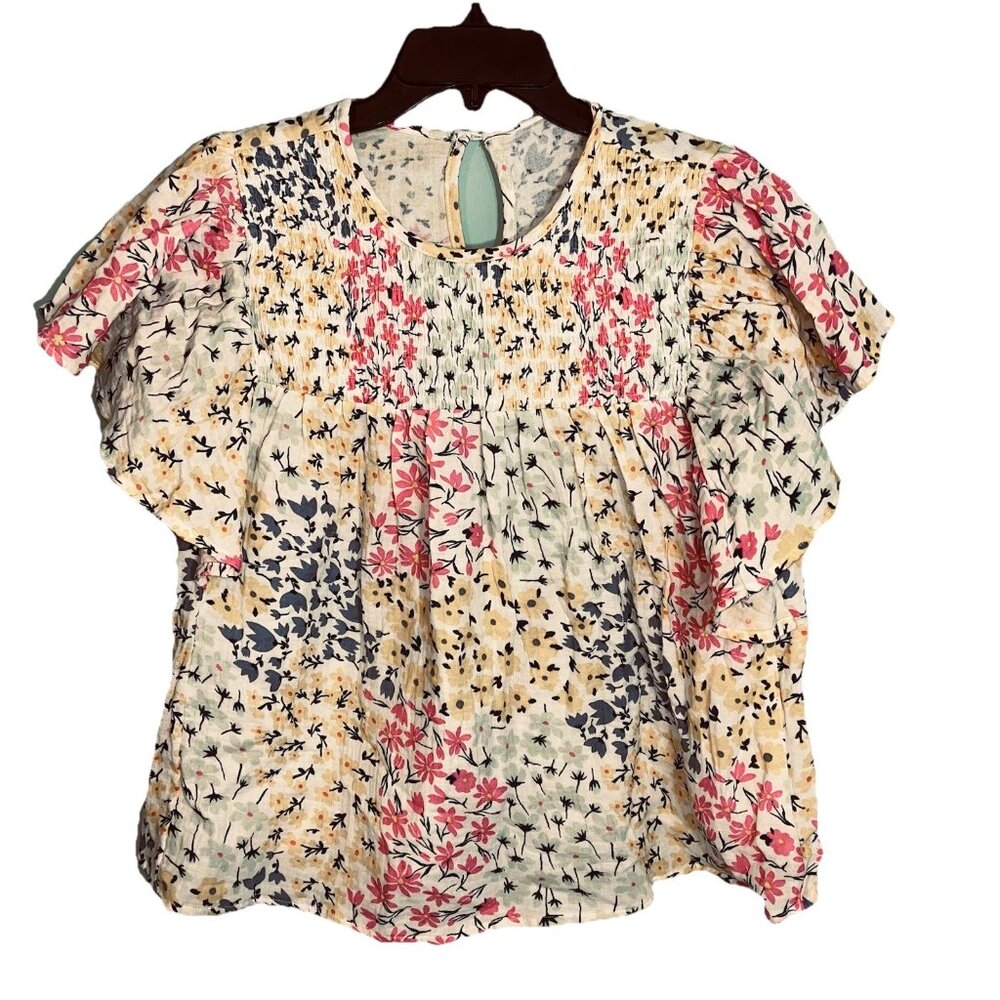 NWT Lularoe Maddy Blouse Top Multicolor Floral Wing Sleeves Light Weight Sz L